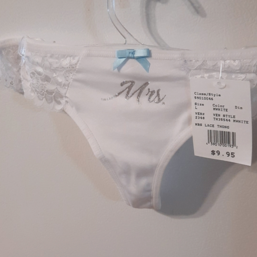 Mrs Lace Bridal Thong. Size Large, NWT.